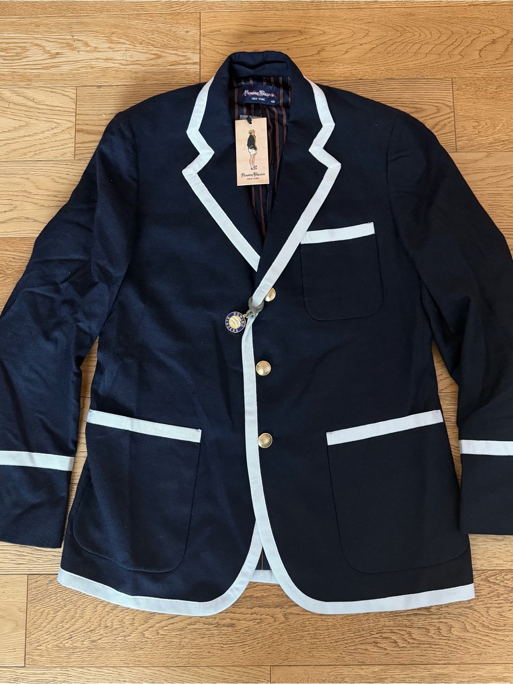 Rowing Blazers Navy Blazer White Piping Cricket Club Prep Preppy Tropical Wool L